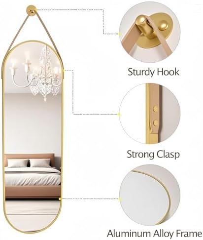 Dewfig 48"x16" Full Length Mirror, Oval Wall Mirror, Leather Strap - Image 7