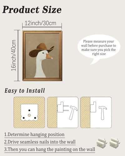 KBKBART Gold Framed Wall Art Western Silly Cowboy Goose Wall Decor 12x16in - Image 2