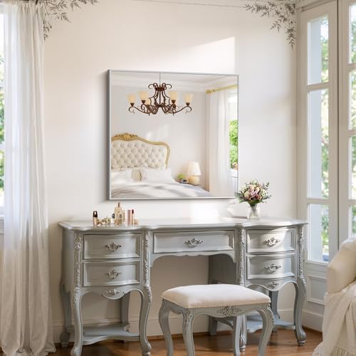 YIROMAN Bathroom Mirror 36"x36", Brushed Silver Bathroom Mirror - Image 4