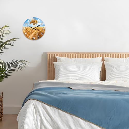 XNM Gold Wheat Field Wood Wall Clocks Battery Operated 10 Inch - Image 2