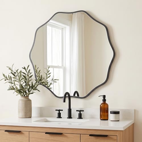 PERFNIQUE Black Scalloped Mirror, Decorative Modern Wall Decor by PERFNIQUE