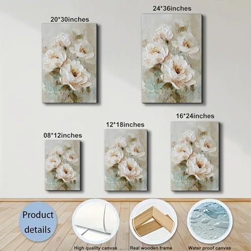 ZERILYN Ship Next Day Neutral Floral Wall Art Canvas Prints Beige White Flower - Image 6