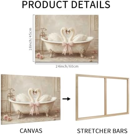 Muzenso Swan Canvas Wall Art 18x24 Romantic Bathtub Birds Painting - Image 6