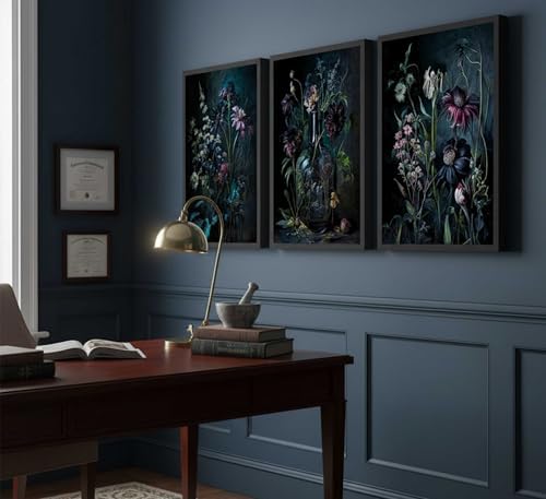 hijyord 3 Pcs Dark Academia Floral Canvas Wall Art 16x24in Unframed - Image 2