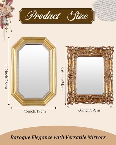 Wonderjune 3 Pcs Vintage Gold Wall Mirror Set, Court Baroque Style - Image 2