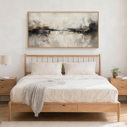 HOURIA Abstract Neutral Beige Black Framed Canvas Wall Art Set- 40"x20"x1 - Image 5