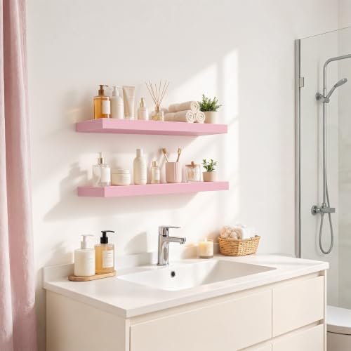 BAYKA Pink Floating Shelves 22.5in, Wall Mounted - Image 6