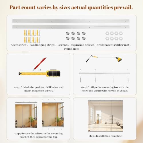 VooBang Home Gym Mirror 3 PCS 24"×48", Frameless Wall Mirror Full Length - Image 7