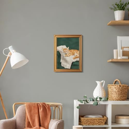 KBKBART Gold Framed Cat Wall Art, Cute Cat Sleeping on Couch Wall Decor - Image 7