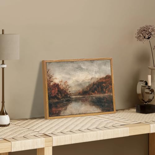 KBKBART Vintage Framed Wall Art Autumn Lake Scenery Forest Moody Paintings - Image 5
