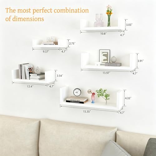 White Floating Shelves for Wall, Waterproof Solid Wood - Image 3