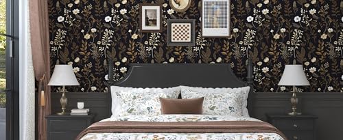 Black Dark Muted Gold Floral Peel and Stick Wallpaper 17.5" x 78" - Image 7