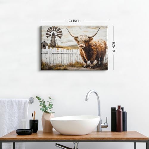 Retro Highland Cow Wall Art for Living Room Country Barn Pictures Wall Decor - Image 5