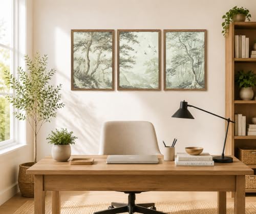 Botanical Forest Wall Art Set of 3 Framed, Vintage Neutral Canvas Prints - Image 6