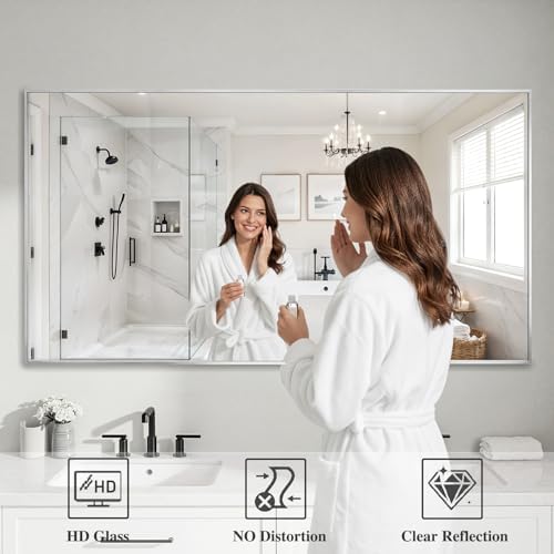 Koonmi Silver Rectangle Wall Mirror, 30x60 Inch Bathroom Mirror, Aluminum Frame - Image 3