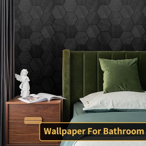 Black Peel and Stick Wallpaper Self Adhesive 3D Hexagon Geometric - Image 6