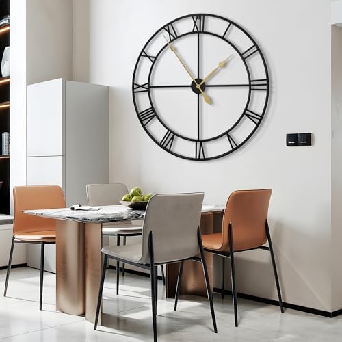 32" Extra Large Wall Clock, Silent Rustic Metal Wood Face Decorative Clock - Image 5