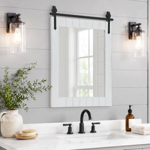 Besdomus Rustic Bathroom Vanity Mirror: 22"x30" White Farmhouse Barn Door by Besdomus