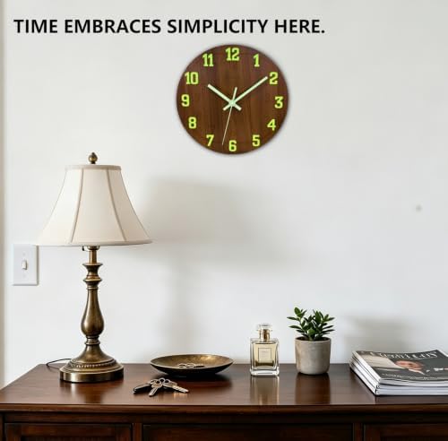 Glow in The Dark Wall Clock, 8 Inch Modern Wooden Clocks - Image 3