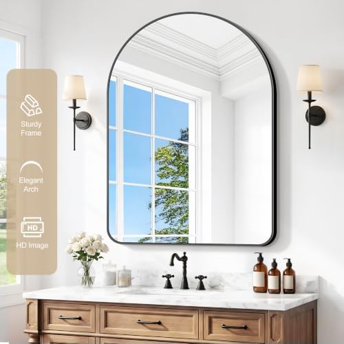 GLASHOM Arched Bathroom Mirror, Wall Mounted Mirror, Living Room, Vertically - Image 2