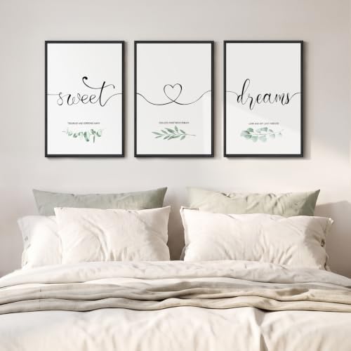 Framed 3 Piece Sweet Dreams Minimalist Canvas Wall Art Bedroom, 16x24 Inch - Image 4