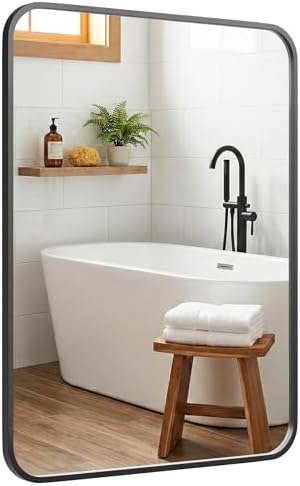 24x36 Inch Matte Black Rounded Rectangle Bathroom Vanity Mirror by Pocetry