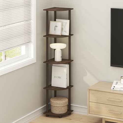 Furinno Turn-N-Tube Corner Shelf, 5-Tier Corner Bookshelf, Open Storage Shelves - Image 2