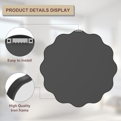 PROHOMEWARE Black Round Mirror 28 Inch Wavy Bathroom Vanity Mirror Gold Frame - Image 4