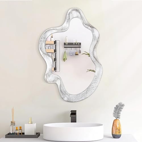 Asymmetrical Mirror Wood Frame Irregular Wall Mirror Unique Shape Wavy Wall - Image 4