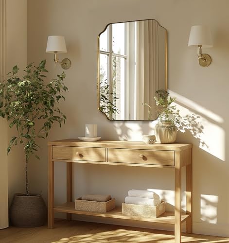 ANDY STAR Brushed Gold Mirror, Unique Rectangular Bathroom Mirror - Image 6