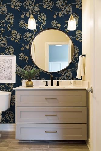 Safiyya 590"x17.3" Peel and Stick Wallpaper Gold and Blue Contact Paper Floral - Image 4