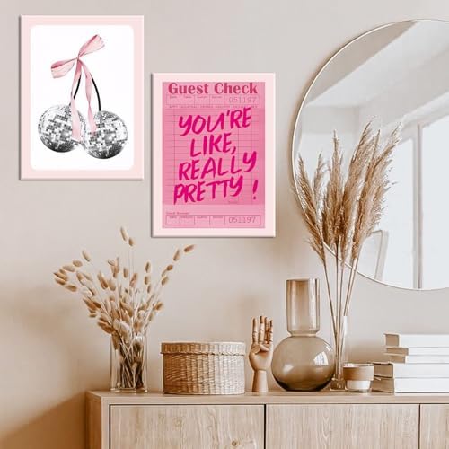 Pink Preppy Wall Art Framed Set of 3 Trendy Coquette Disco Cherry Posters Retro - Image 6