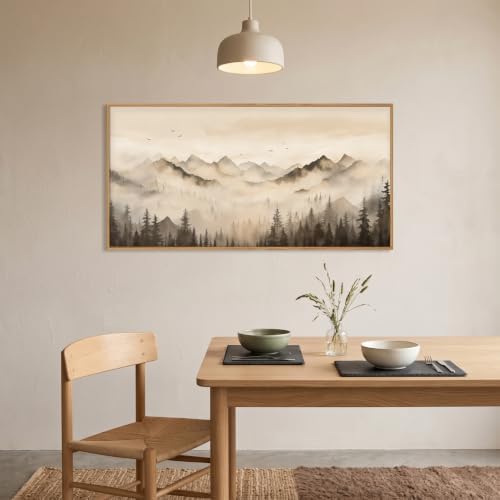 Neutral Misty Mountain Forest Framed Canvas Wall Art-40"x20"x1 - Image 3