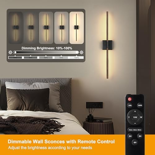 Morauroral Walnut Black Battery Operated Wall Sconces Set of 2 - Image 3