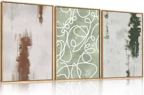 Aryroi Abstract Green Brown Geometric Framed Canvas Wall Art Set, Minimalist - Image 5