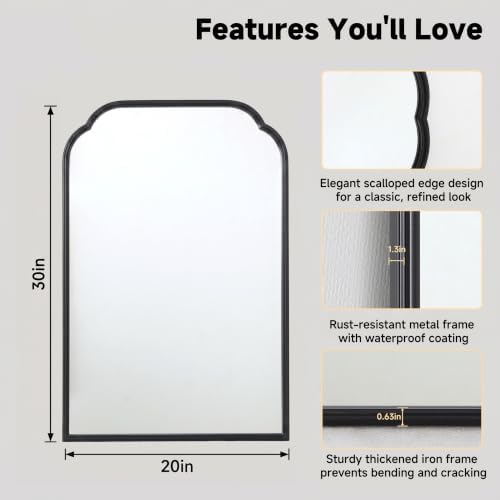 30"x20" Black Bathroom Scalloped Mirror, Rust-Proof Metal Frame - Image 2
