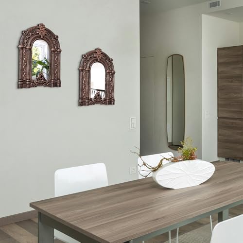 2 Set Wood Carved Window Mirrors 3D Relief Arched Wall Decor Roman Column - Image 6