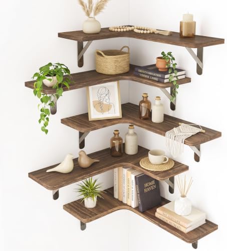 Fixwal Conner Floating Shelves for Wall Decor, Dark Carbonized Black 5pcs by Fixwal