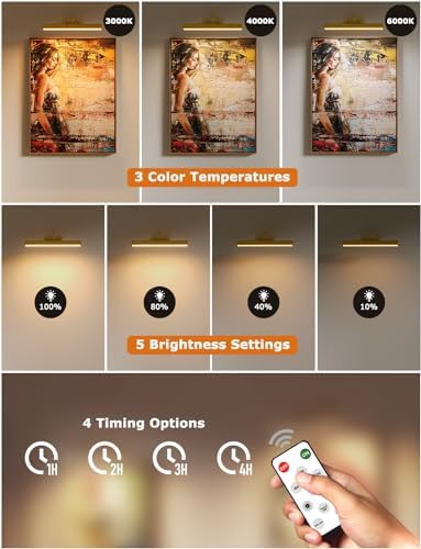 16" Wireless Picture Lights for Wall, Rechargeable Art Light - Image 2