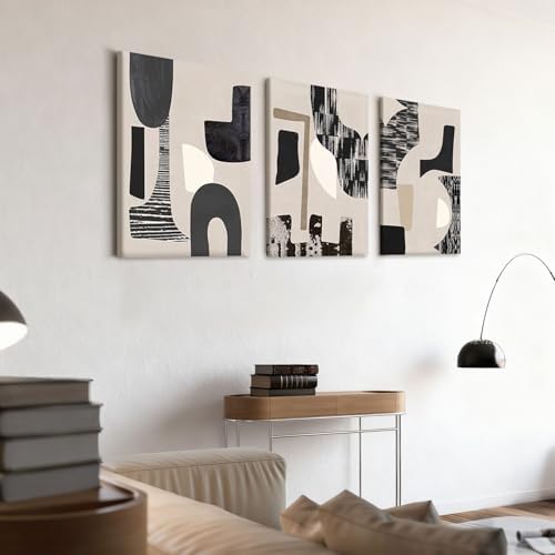 NCCXNCC 3Pcs Black and Beige Abstract Canvas Wall Art 12x16 Inch Framing - Image 6