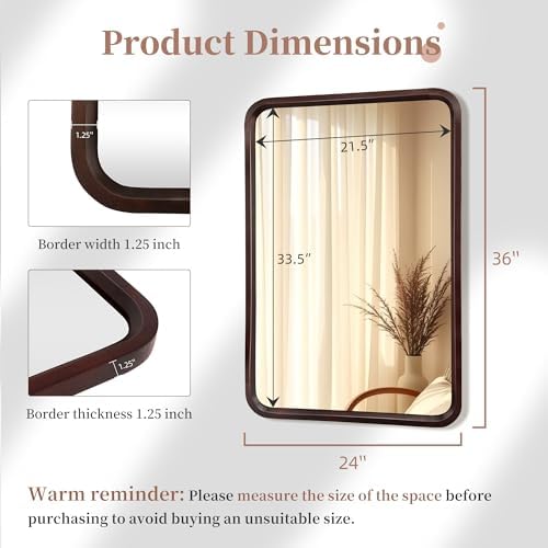 Bathroom Mirror for Wall, Wood Rectangle 24 x 36 Inch Dark Walnut Mirrors - Image 5