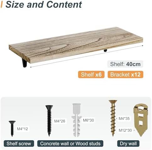 SKYSEN Floating Shelves for Wall Set of 6, 15.7in Wood Wall Shelf for Decor - Image 3