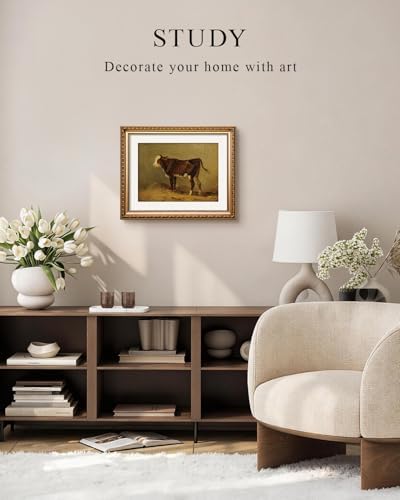 VIYYIEA Gold Framed Cow Wall Art Vintage Animal Canvas Print, 13×16 Inch - Image 2