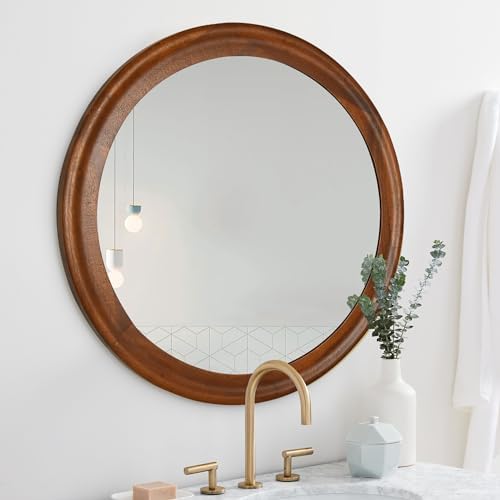 CULER Round Wall Mirrors 24 Inch, Wood Mirror - Image 4