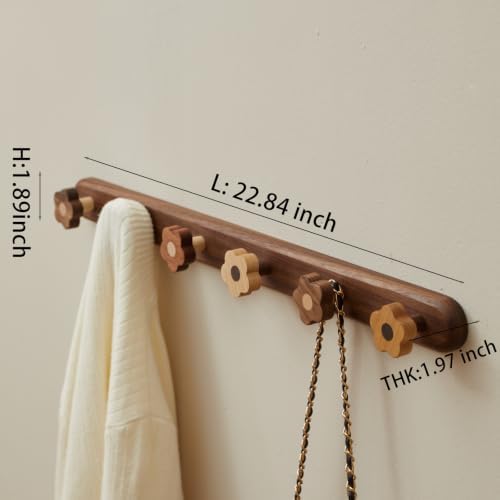 Kids Coat Rack Wall Mount with 6 Cute Flower Hooks, Decorative Walnut Wood Wall - Image 4