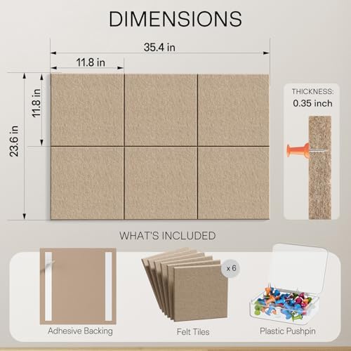 MaxGear Felt Bulletin Board 36" x 24", Tan Felt Wall Tiles Push Pins - Image 4
