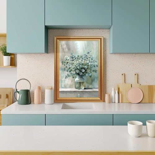 EJPFOGV White Flowers Eucalyptus Still Life Framed Canvas Wall Art 12x16 in - Image 2