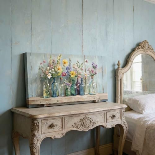 Vintage Glass Bottle Wildflower Canvas Wall Art Large Farmhouse Rustic Floral - Image 5