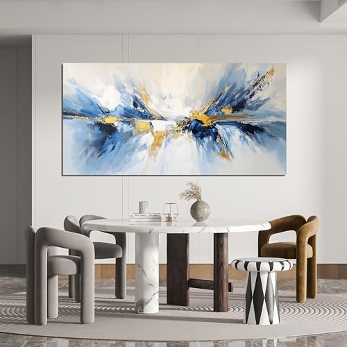 YISXINOAG Gold Blue Abstract Wall Art Modern Canvas Artwork Print 29"X58" - Image 6