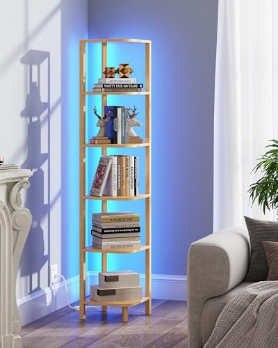 TUTOTAK Corner Shelf with LED Light, 6-Tier Corner Bookshelf - Image 7